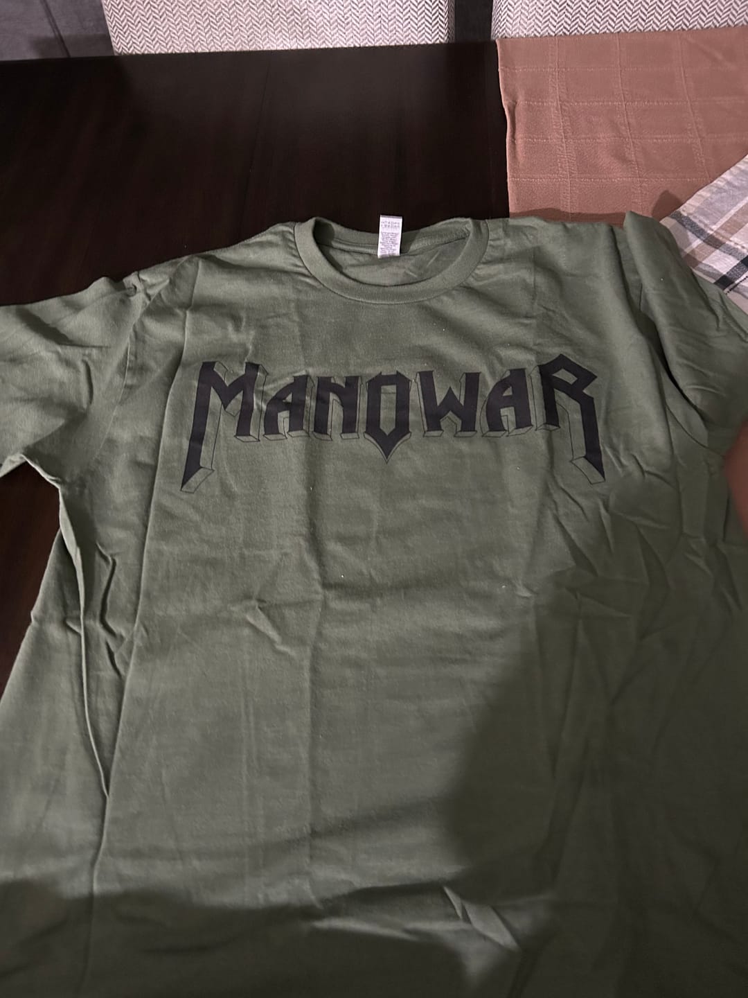 Customer photo review of Manowar T-Shirt Sign Of The Hammer Stripes - black on military green