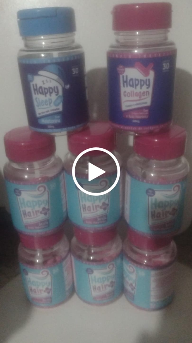 Customer video review of Happy Hair 3 Potes + 3 Potes Grátis + 1 Pote de Melatonina + 1 Pote de Colágeno (Total 8 Potes)