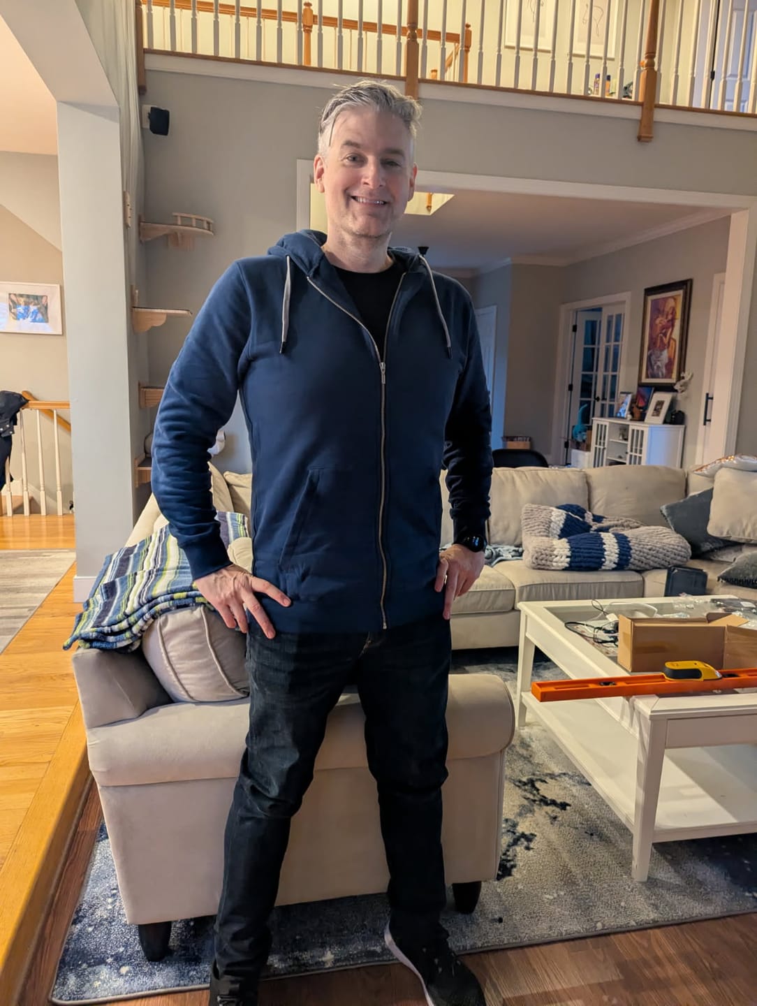 Customer photo review of Organic Tall Slim Zip Hoodie (Midnight Blue)