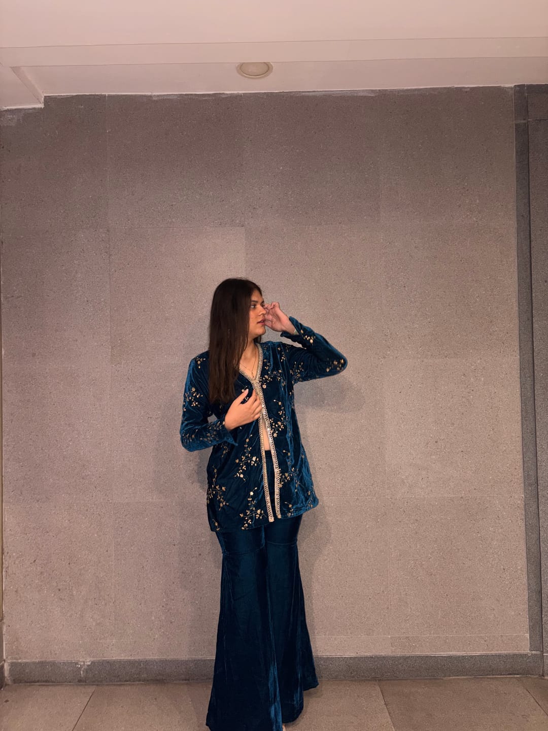 Customer photo review of Alaya Jugni Bahamas Blue Velvet Jacket Kurta Set