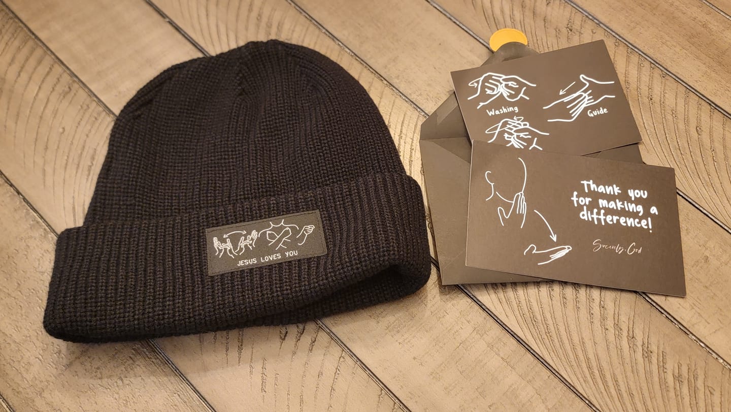 Customer photo review of JESUS LOVES YOU ASL BEANIE+