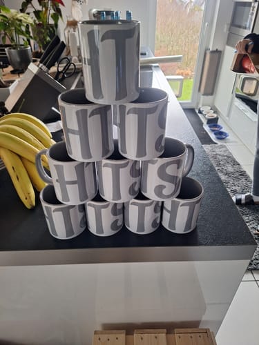 Customer photo review of TassenExpress - Becher Keramik Tasse mit Logo bedruckt 325ml Firmenlogo