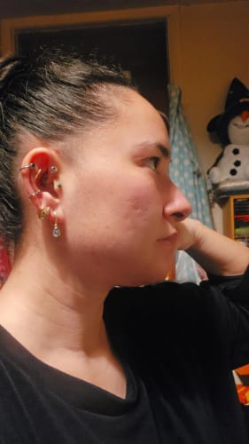 Customer photo review of Willow Twisted Huggies Aquamarine/Gold