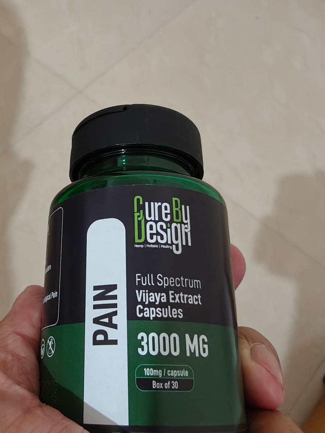 Customer photo review of Cure By Design - Pain | 100mg/Capsule - THC Dominant (1:4 - CBD:THC)