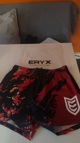 Customer photo review of Eryx Red Carbon MMA Shorts