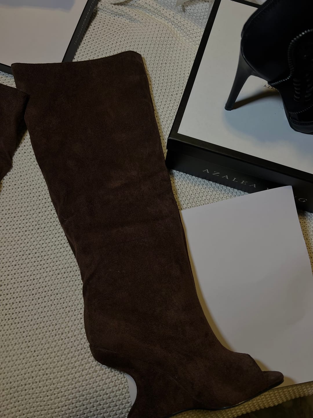 Customer photo review of VINCENT-BROWN PEEP TOE WEDGE BOOT