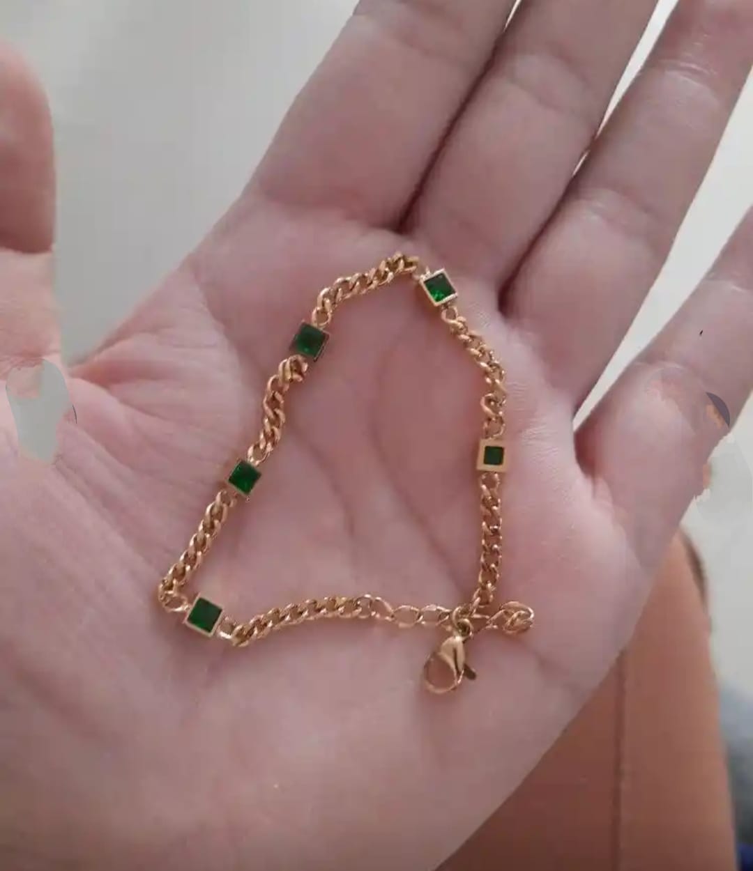 Customer photo review of Gold Green Gem Chain Bracelet
