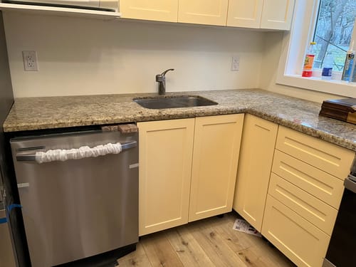 Customer photo review of 30" Wide Base Cabinet - Painted Doors - Sink Cabinet - No Back