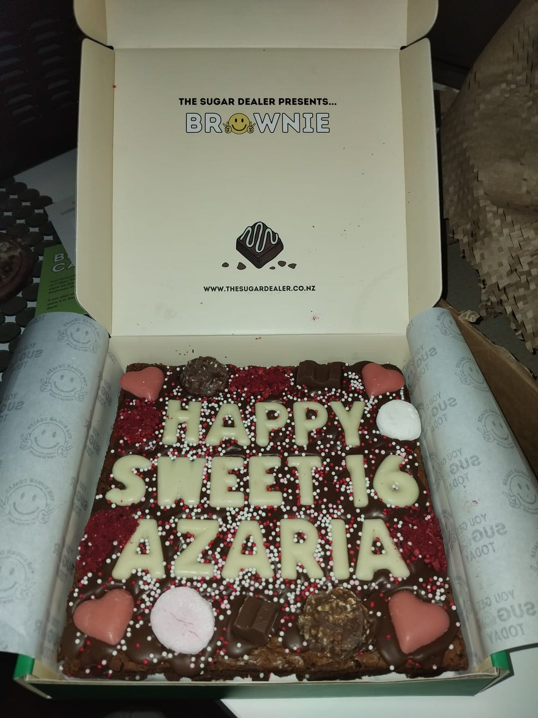 Customer photo review of Custom message heart brownie