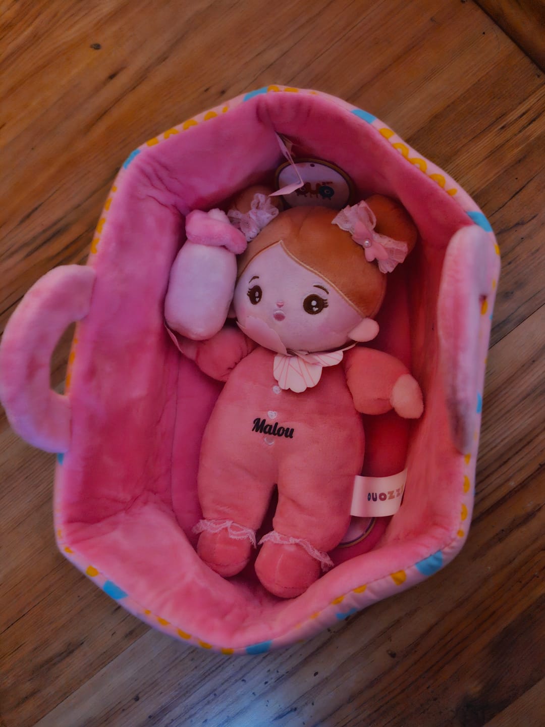 Customer photo review of Mini Rosa Personalisierte Plüschpuppen mit Offenen Augen & Geschenkset