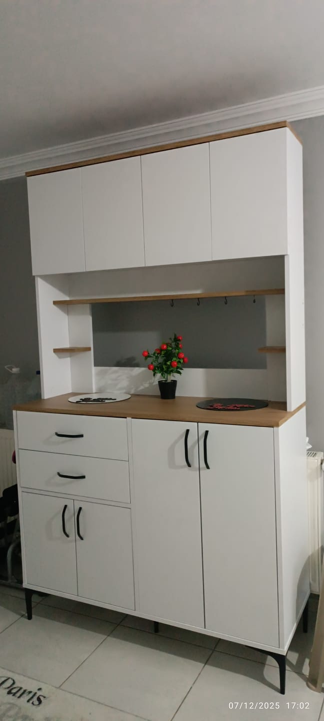 Customer photo review of Rani JE212 Kahve Köşesi Çok Amaçlı Dolap 8 Kapaklı 2 Çekmeceli Raflı Kiler Mutfak Dolabı Beyaz - Sepet Ceviz