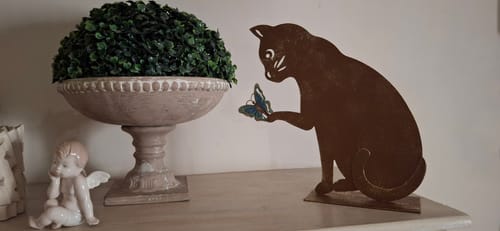 Customer photo review of Gatto con Farfalla in Ferro Corten Marrone Ruggine (27x28x8 cm)