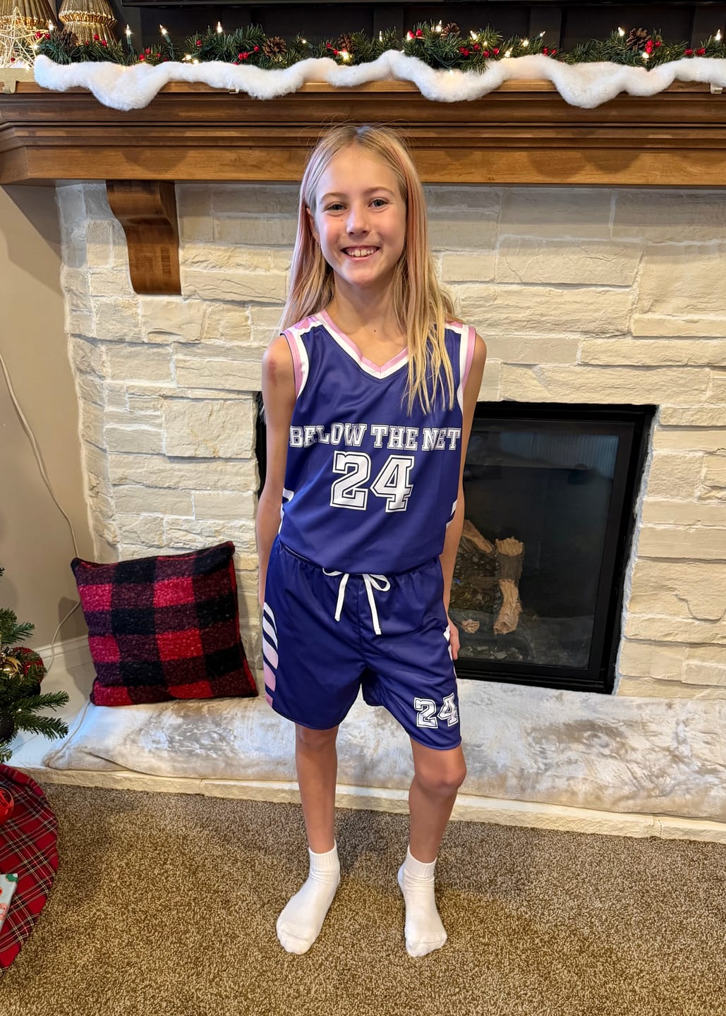 Customer photo review of Custom White Purple Pink Reversible Basketball Suit for Adults and Kids Personalized Jersey