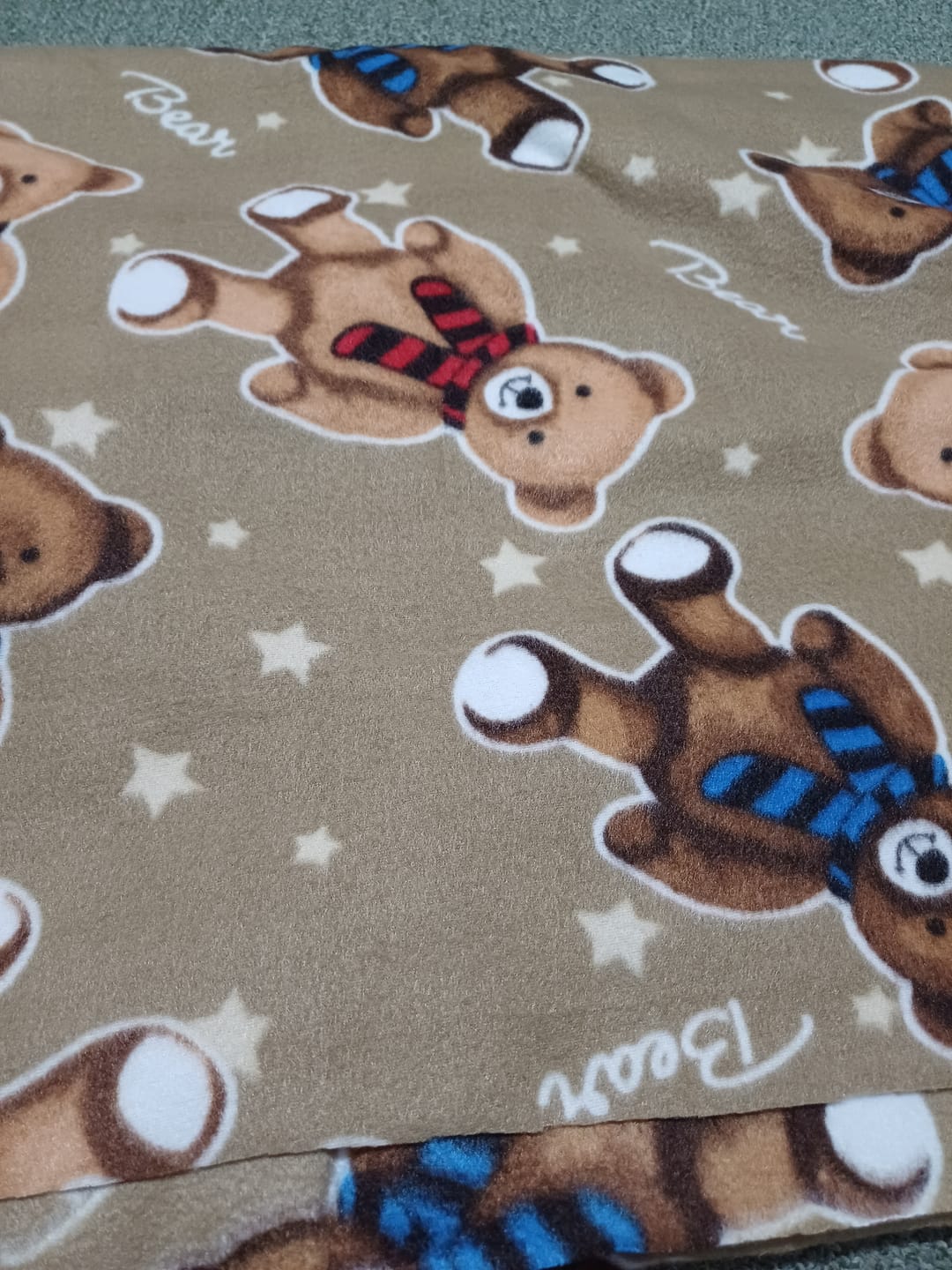Customer photo review of Printed Polar Fleece Teddy Bear Beige