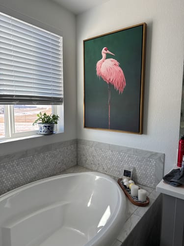 Customer photo review of Pink Crane on Green Print
