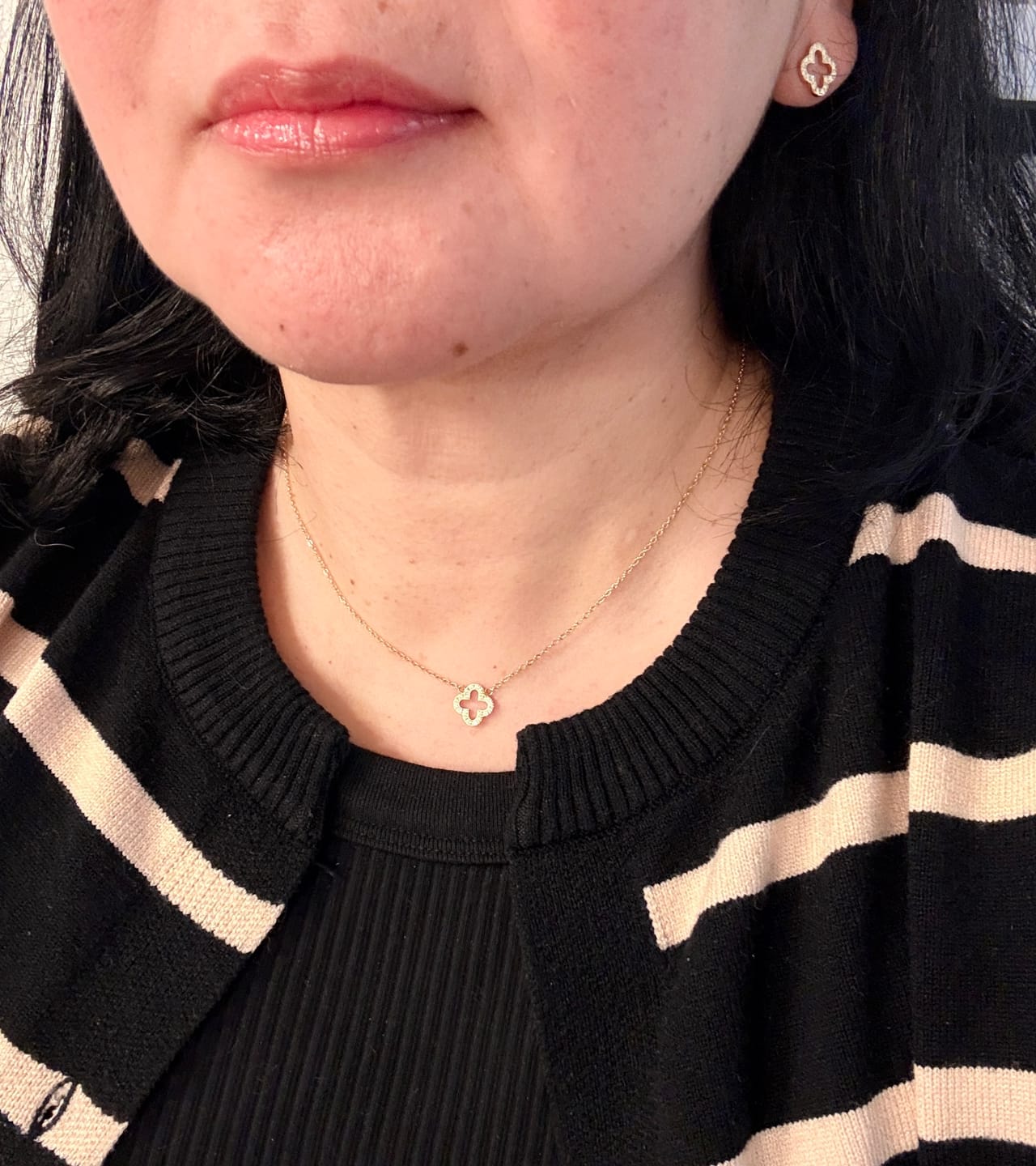 Customer photo review of Pavé Clover Pendant Necklace