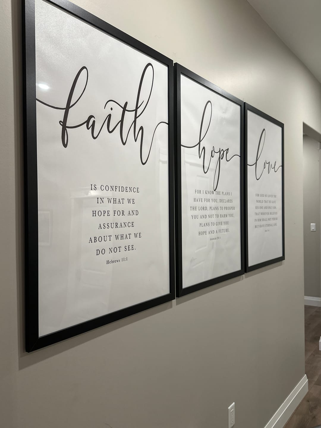 Customer photo review of Handmade (Faith Hope Love) Bible Verse Canvas by Godisabove