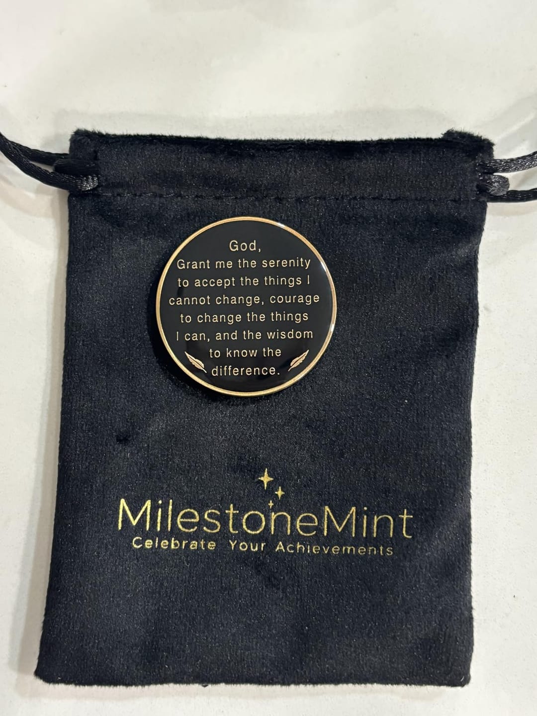 Customer photo review of Phoenix Sobriety Affirmation Coin Gift Set
