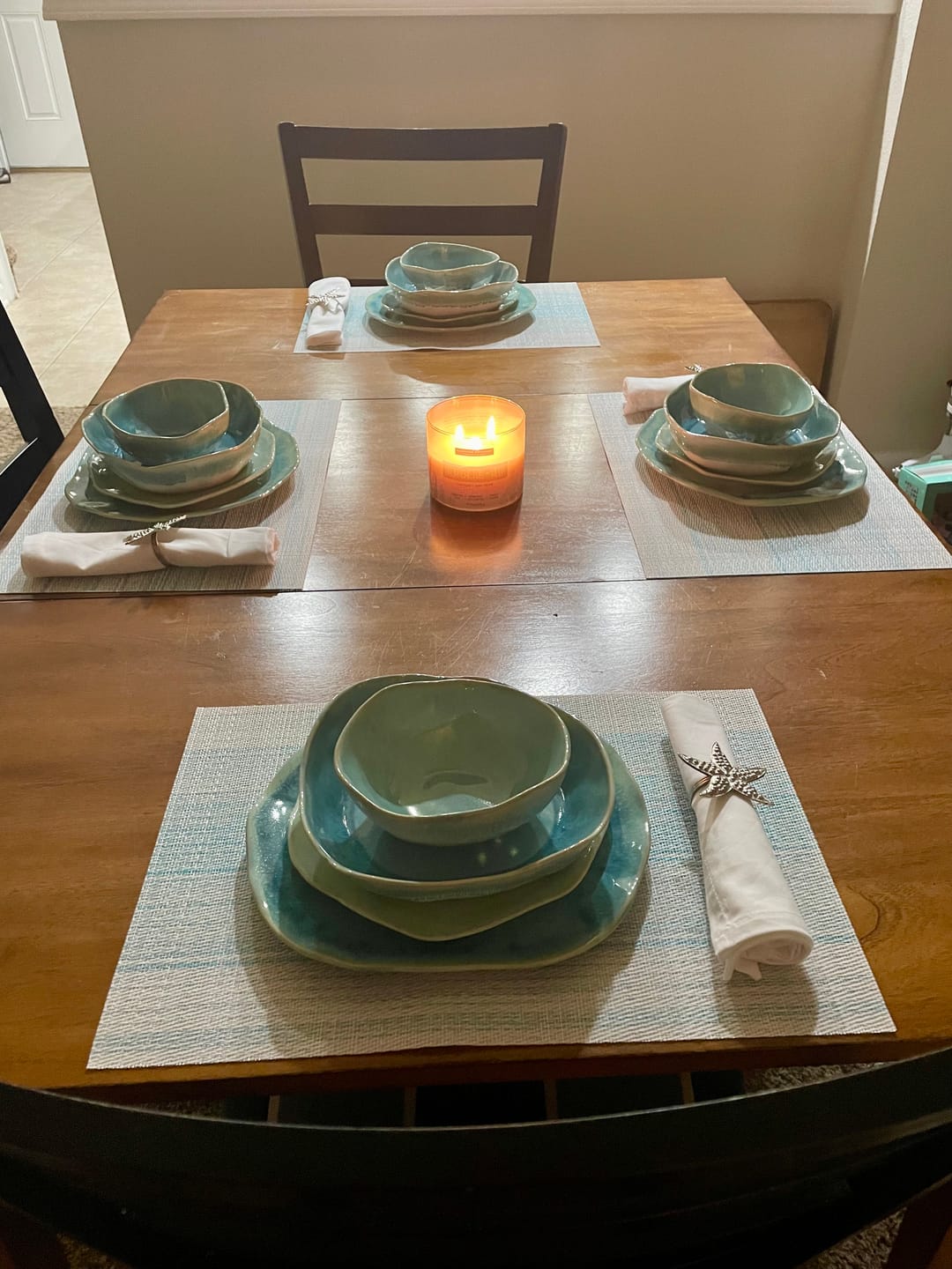 Customer photo review of 16-Piece Stoneware Set-Aqua Blue