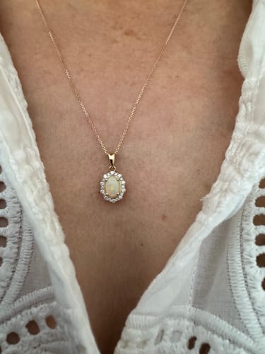 Customer photo review of Bluebird™ Solid White Opal & Diamond Pendant with Chain in 9ct Yellow Gold