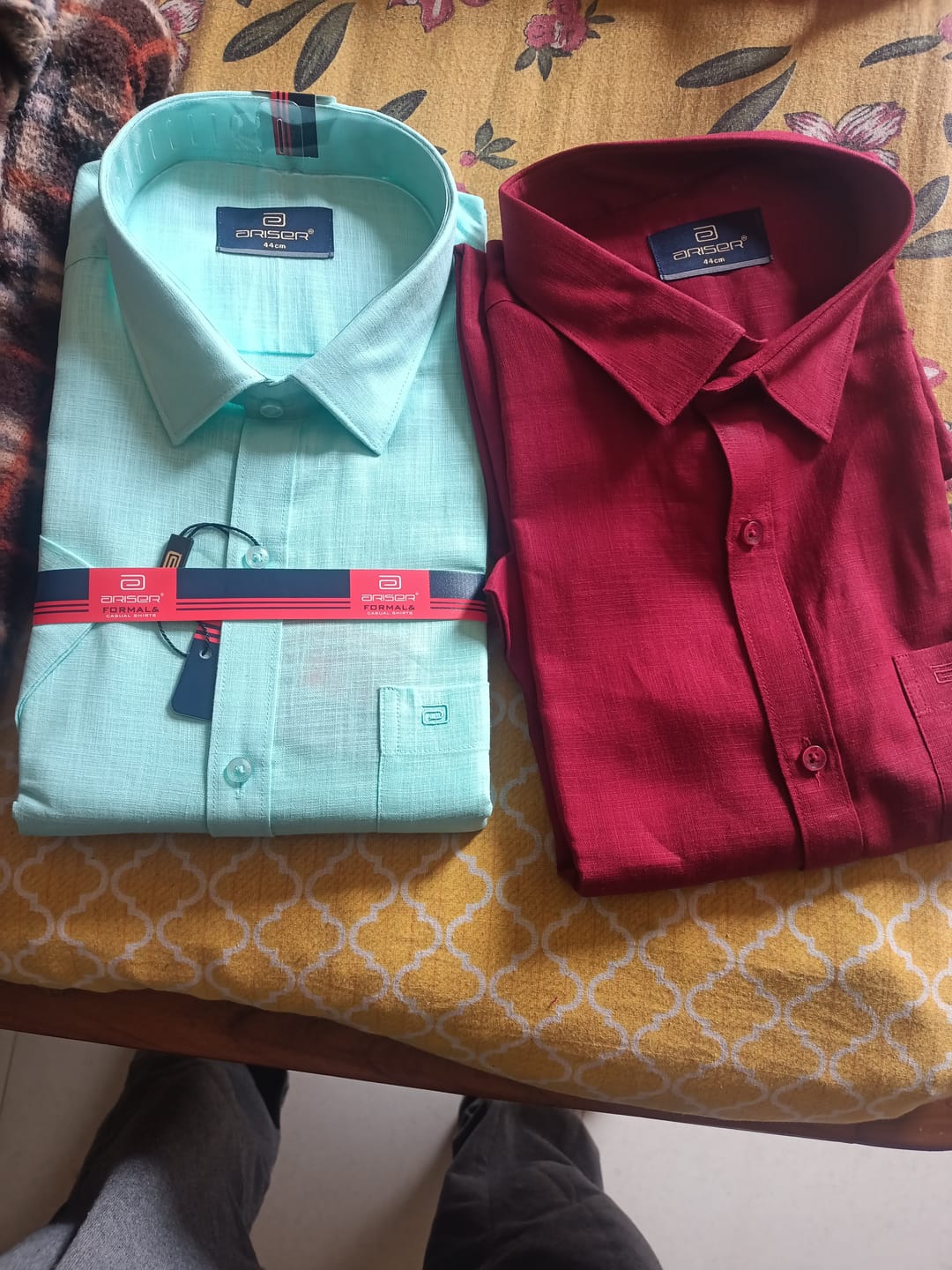 Customer photo review of Indo Cotton - Sky Blue & Red Pack Of 2 Combo Shirts For Men | Ariser