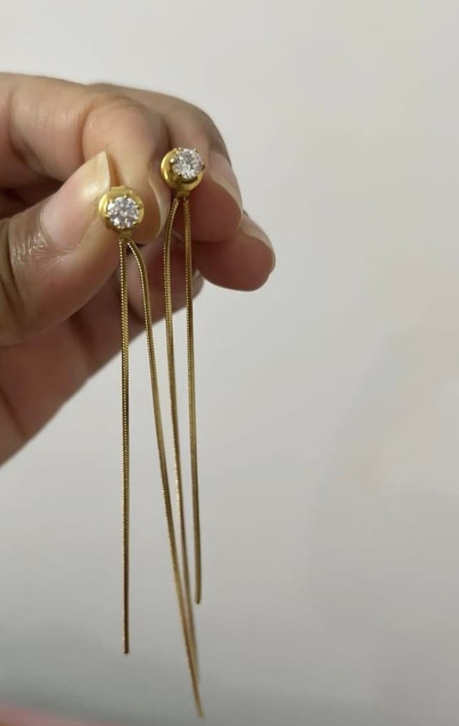 Customer photo review of Dainty Threader Dangle Earrings