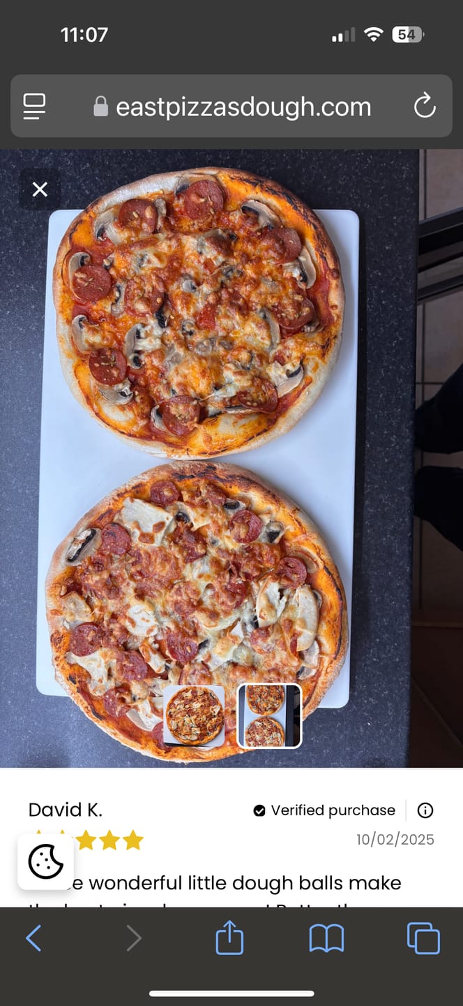Customer photo review of Sourdough Pizza Dough Balls (Frozen)