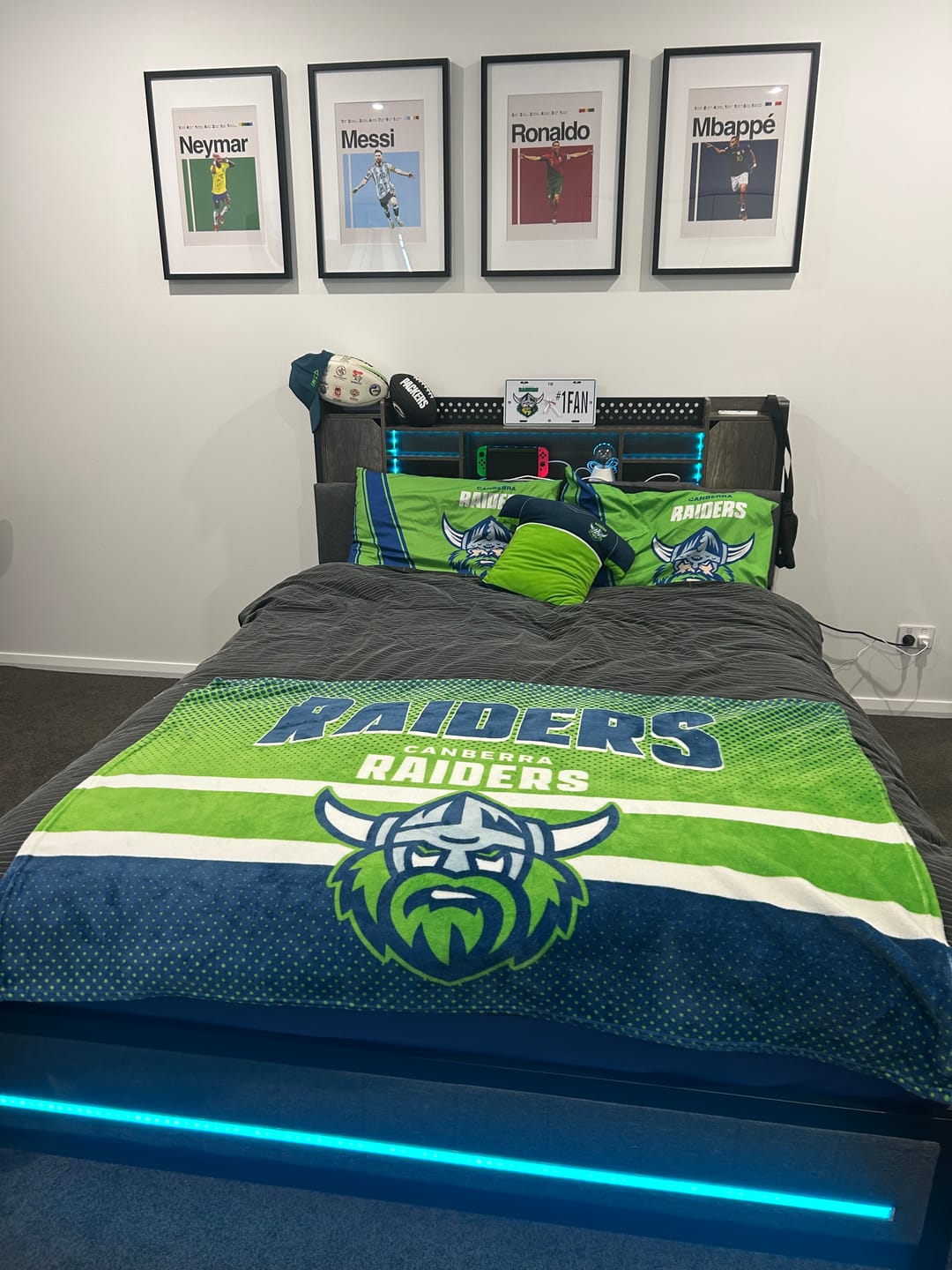 Customer photo review of Metal Bed Frame Linen Headboard Storage