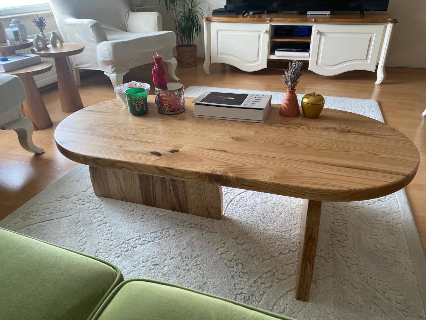 Customer photo review of Ahşap Orta Sehpa - Japandi Stili Kestane Bohem Sehpa