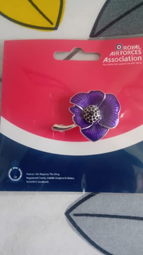 Customer photo review of Purple Poppy Brooch Enamelled