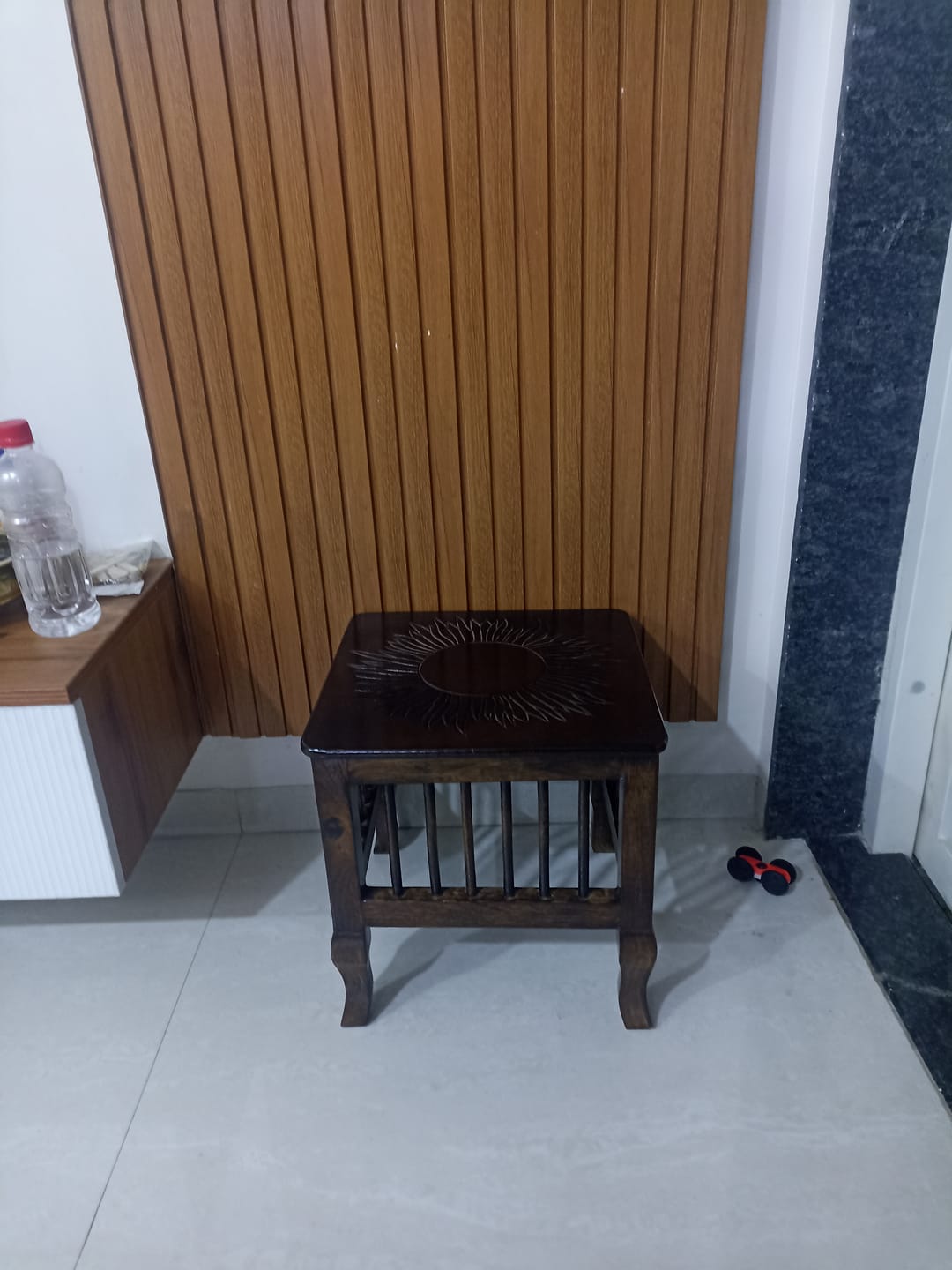 Customer photo review of Mango Wood Walnut Finish Handmade Carving Classic Side Table for Living Room