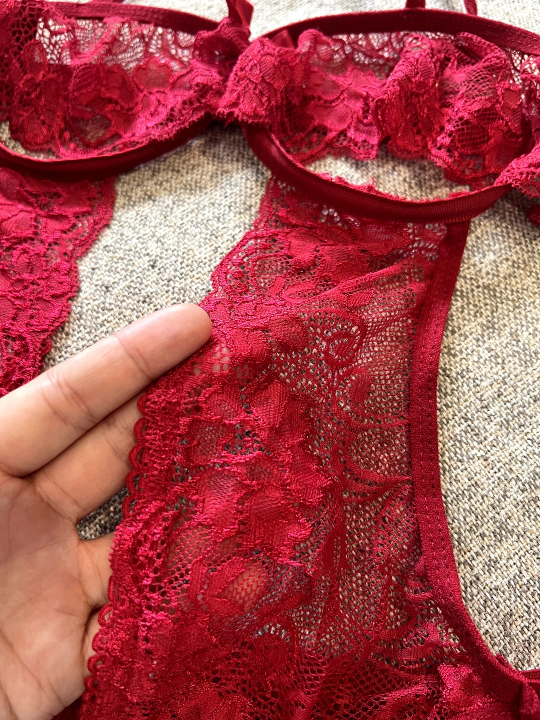 Customer photo review of Entwined Ribbon See-Thru Crotchless Bodysuit