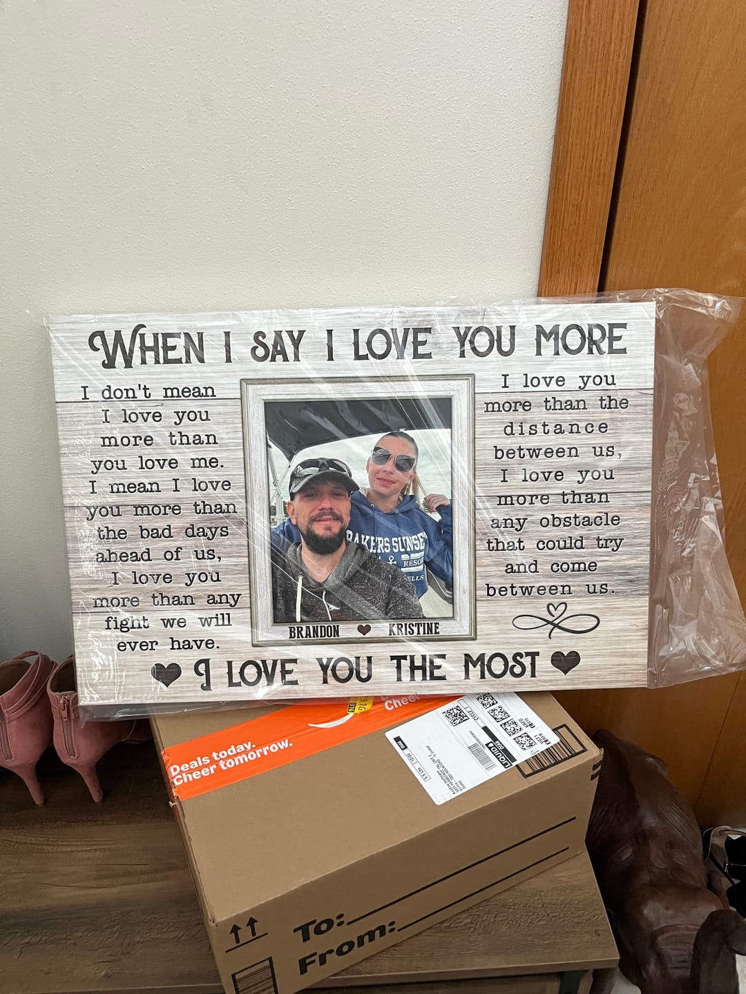 Customer photo review of Personalized Canvas Prints, Custom Photos, Loving Gift For Couple, Couple Gift, Anniversary Gift, When I Say I Love You More Dem Canvas