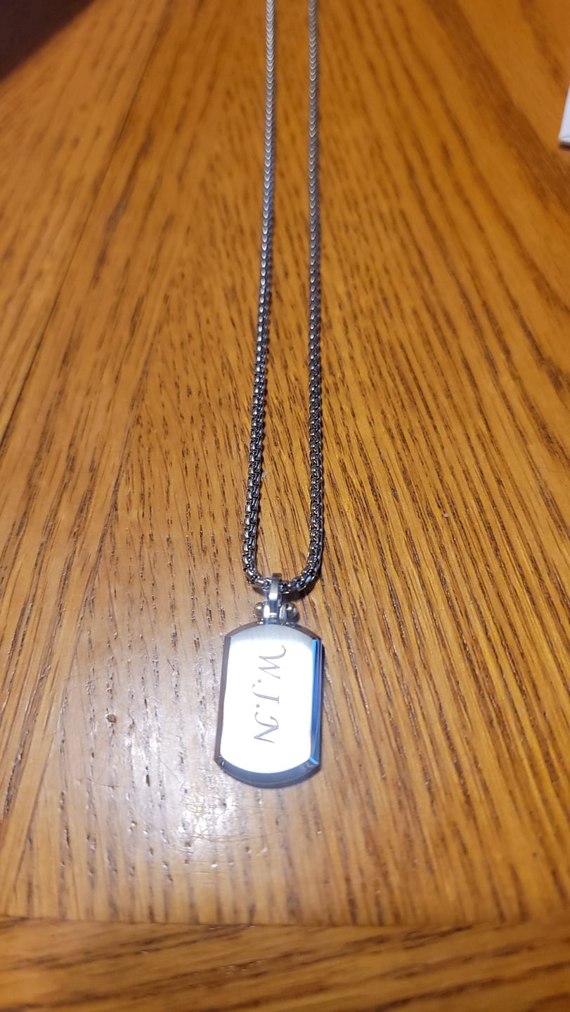 Customer photo review of Beveled Edge Two Tone Dog Tag