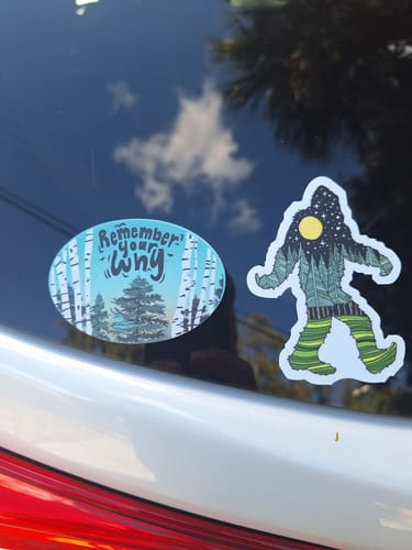 Customer's 'Remember Your Why' positivity sticker on the back window of a car.