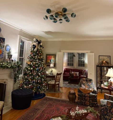 Customer photo review of Glam Bloom 12-Light Blue Glass Bubble Semi Flush Chandelier