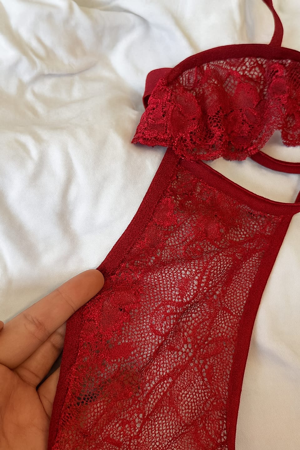 Customer photo review of Entwined Ribbon See-Thru Crotchless Bodysuit