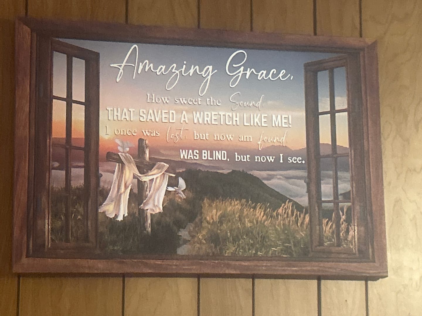 Customer photo review of Christian Wall Art: Amazing Grace How Sweet The Sound Cross Mountain Canvas Print