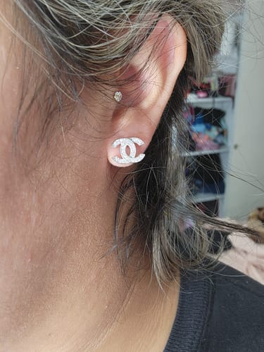 Customer photo review of Women's CC Design Silver Earrings Delicate Gemstone Studs