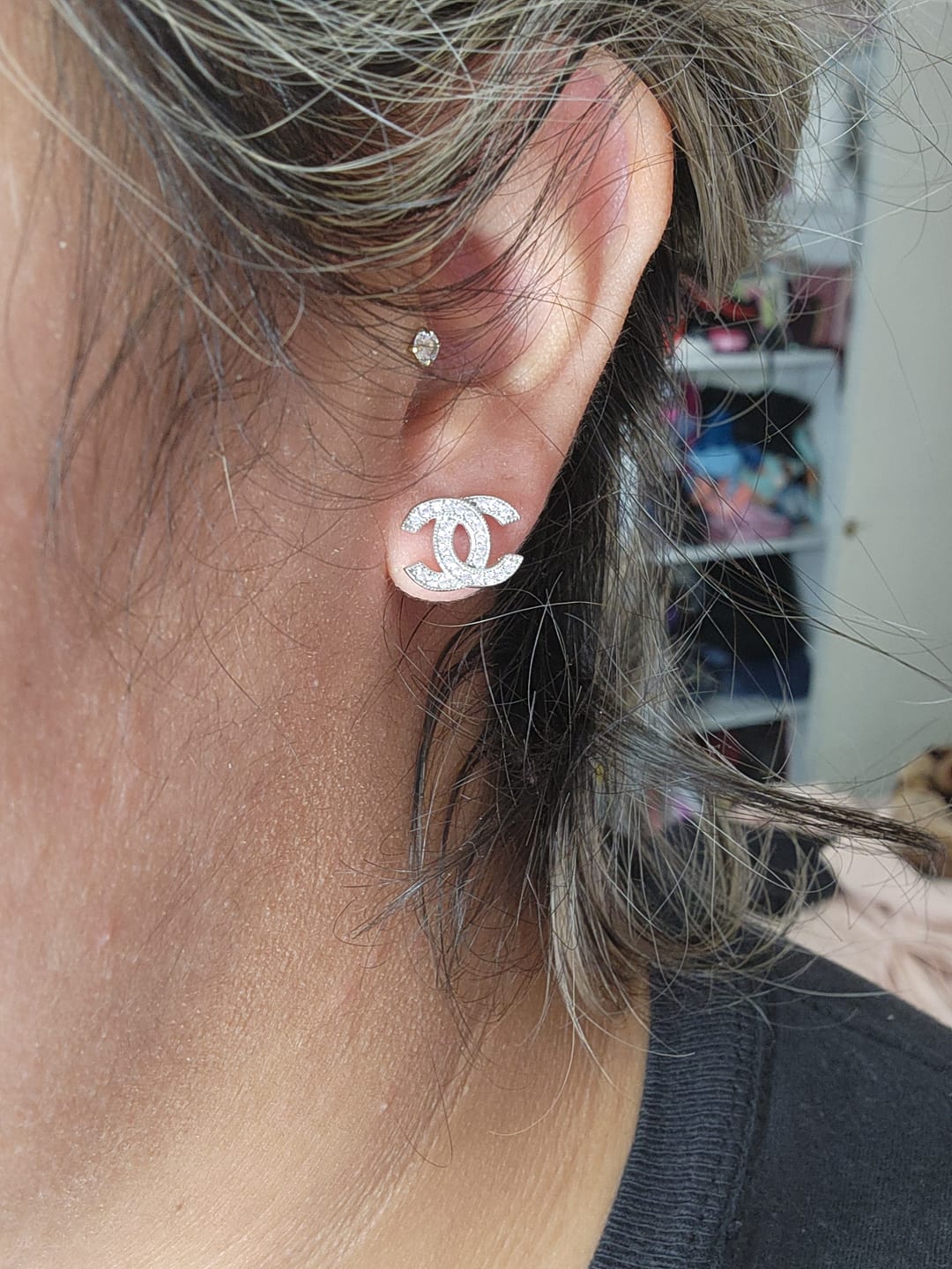 Customer photo review of Women's CC Design Silver Earrings Delicate Gemstone Studs