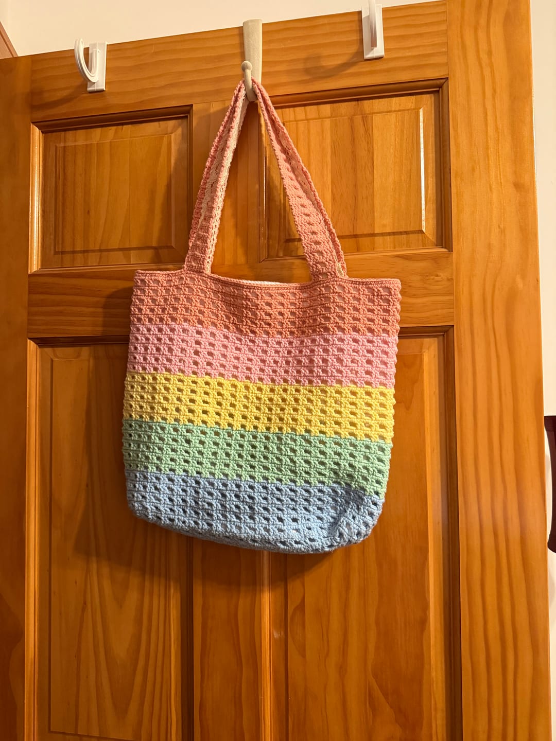 Customer photo review of CrochetPark™ Rainbow Waffle Tote crochet kit