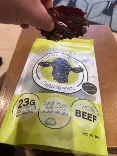 Customer photo review of (NEW) HATCH GREEN CHILE & LEMON PONZU Beef Jerky