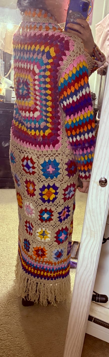Customer photo review of Fringed Crochet Kimono Long