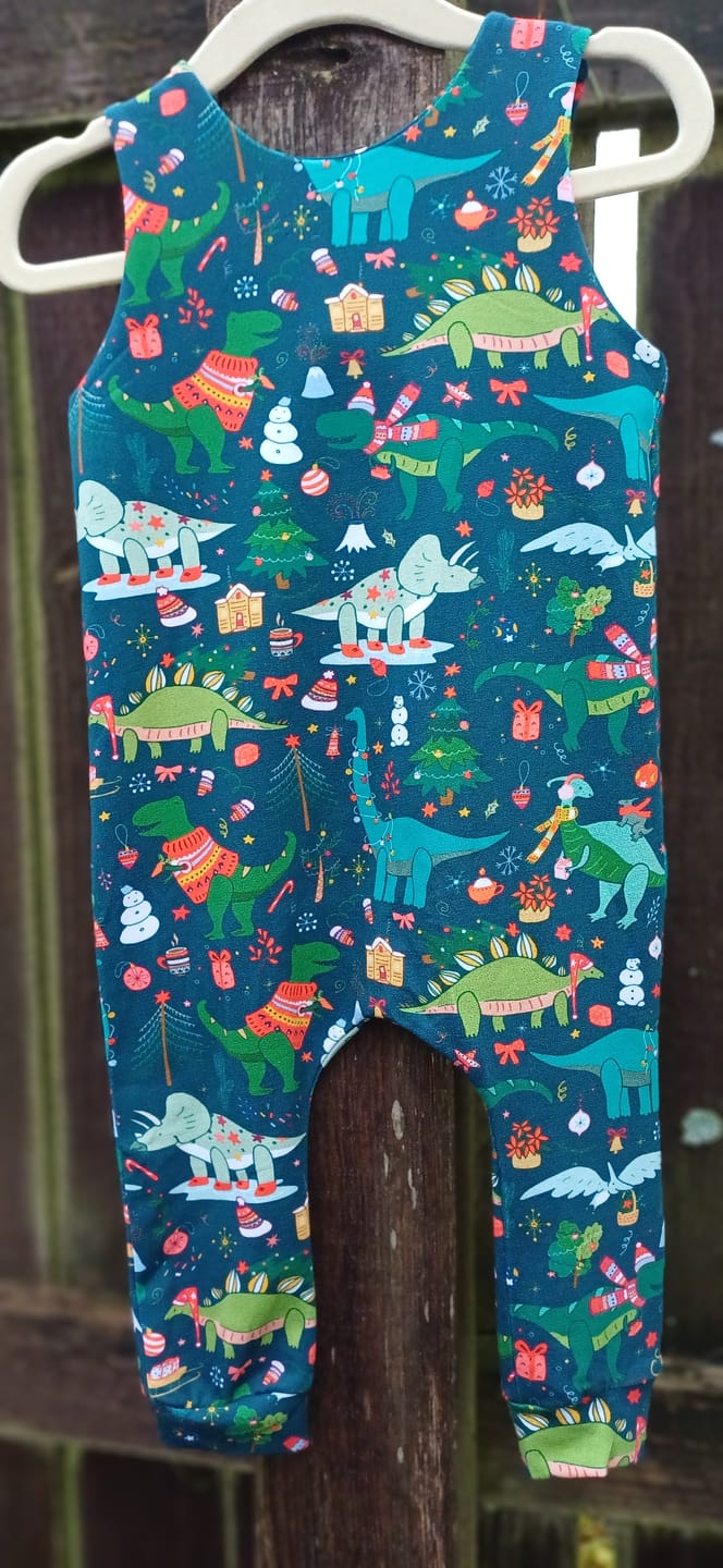 Customer photo review of Christmas Dinosaurs on Dark Teal French Terry Fabric