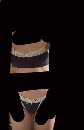 Customer photo review of Seamolly Navy Blue Contrast Color Ruched Ruffles Trim Bowknot Decor Tie Side Bikini Set