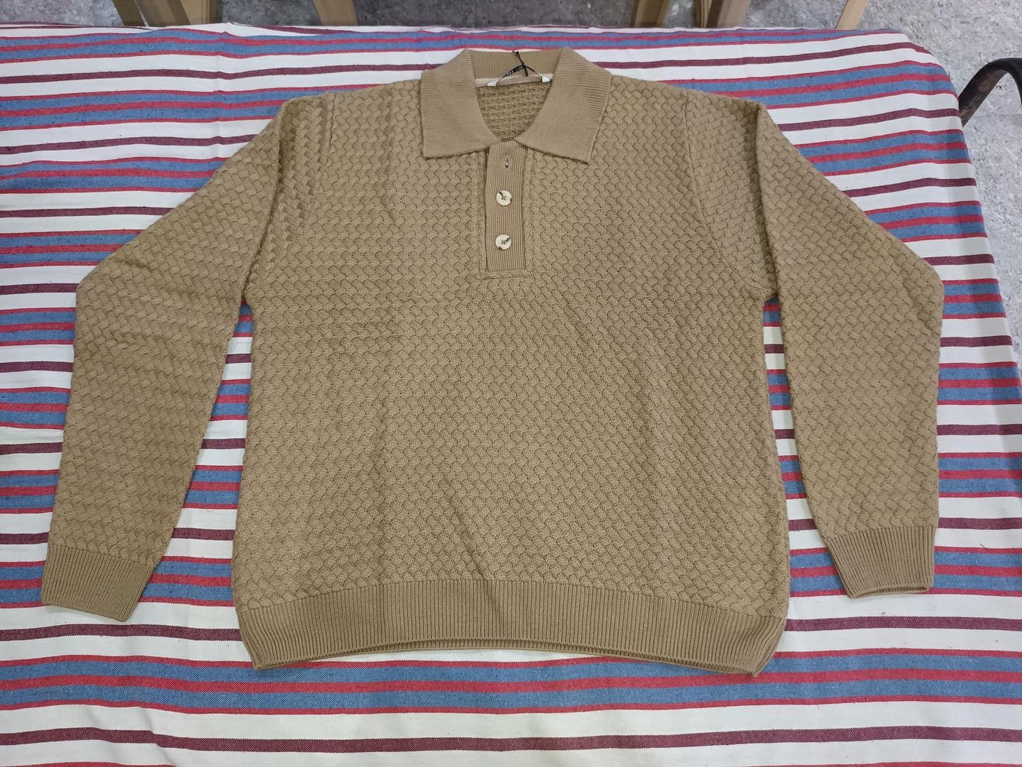 Customer photo review of Dark Beige Knit Polo Sweater