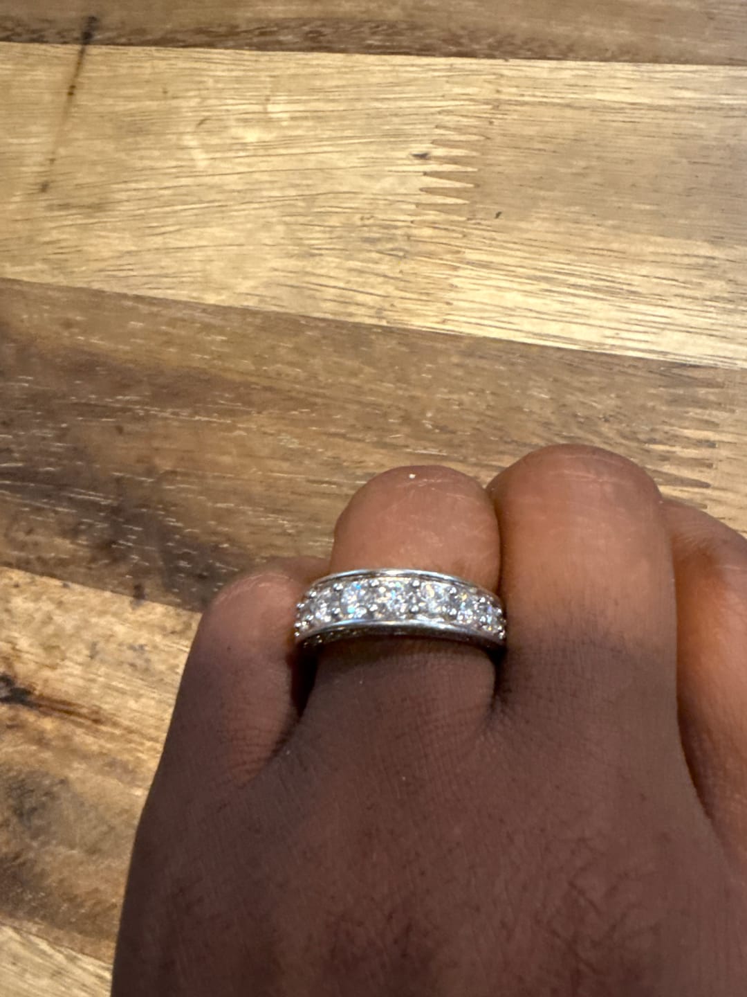 Customer photo review of Triple Channel Set Moissanite Half Eternity Wedding Band