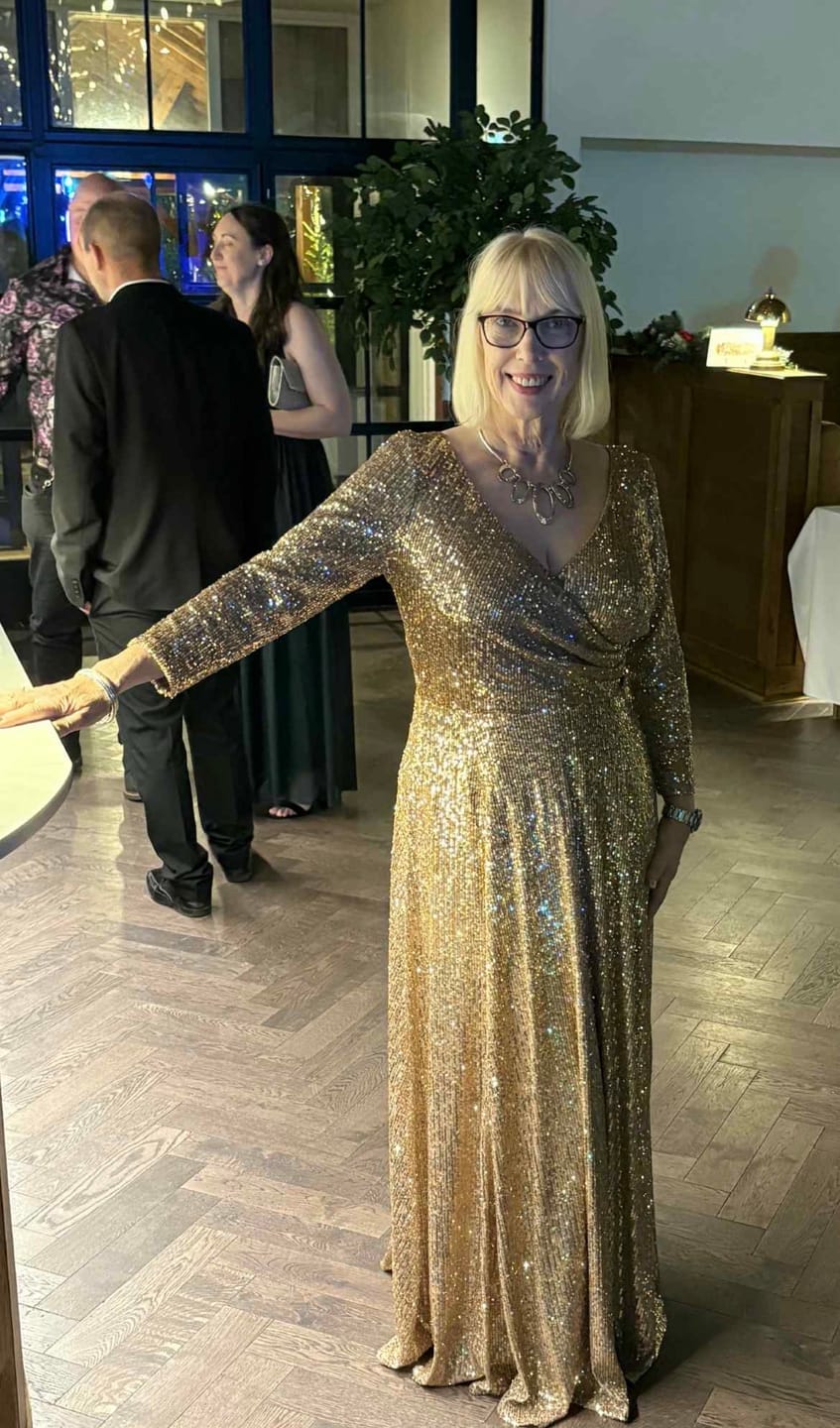 Customer photo review of Gold Sequin 'Swing' Dress