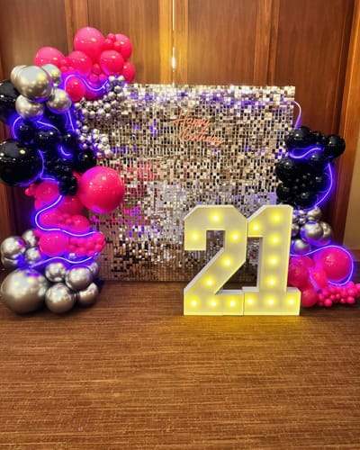 Customer photo review of Silver Shimmer Wall Panels – Easy Setup Wedding/Event/Theme Party Decorations
