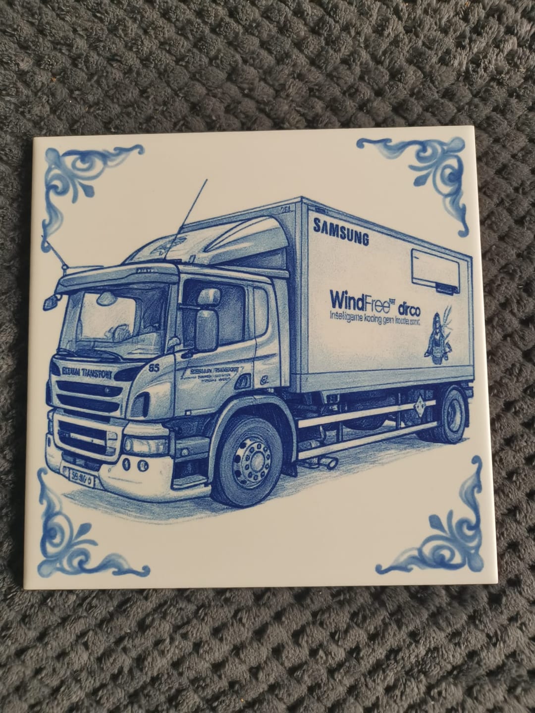 Customer photo review of Delfts Blauw tegeltje bedrukken met eigen auto